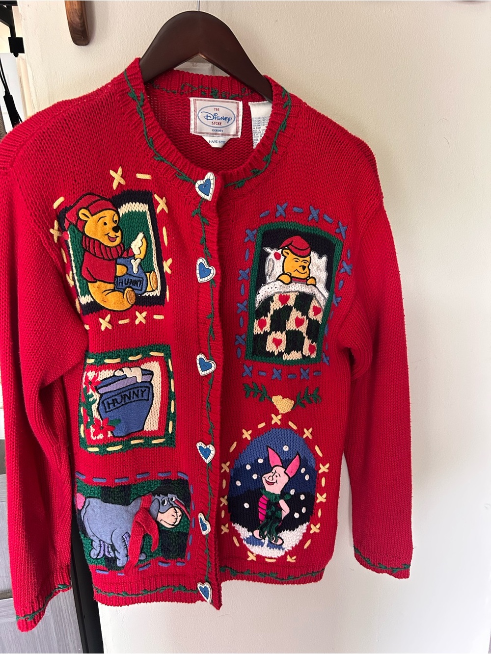 Vintage Rare The Disney Store Winnie The Pooh Hand Knit Cardigan